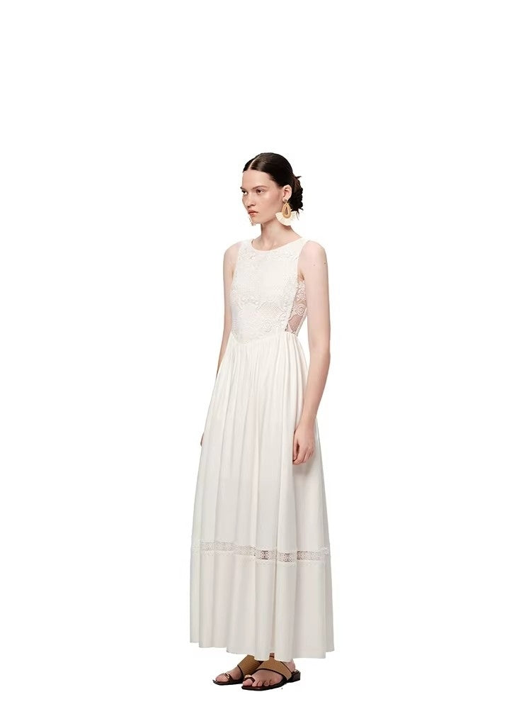 SHROENRO French Lace U-Neck Fitted Sleeveless Dress for Women