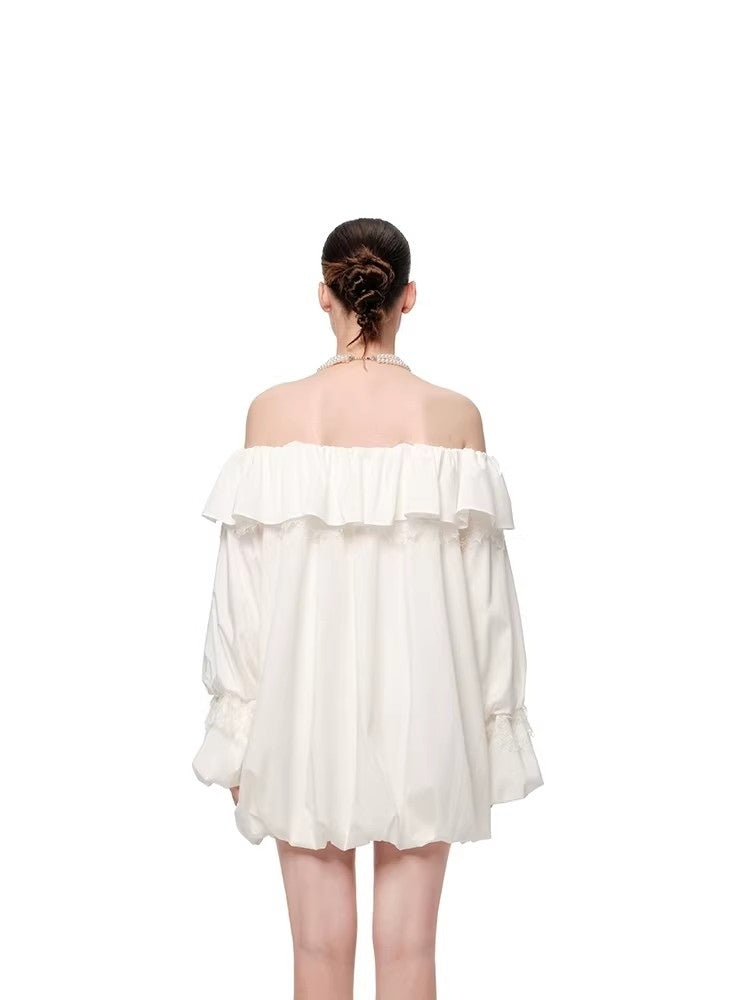 SHROENRO New Arrival: Elegant Off-the-Shoulder Lace-Paneled Bud-Print Dress for Women