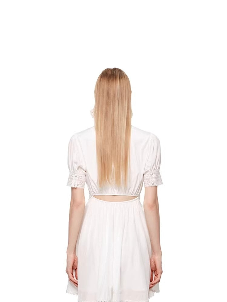 SHROENRO New Arrival: Elegant and Stylish Fitted, Slimming French V-Neck Lace-Panel Dress