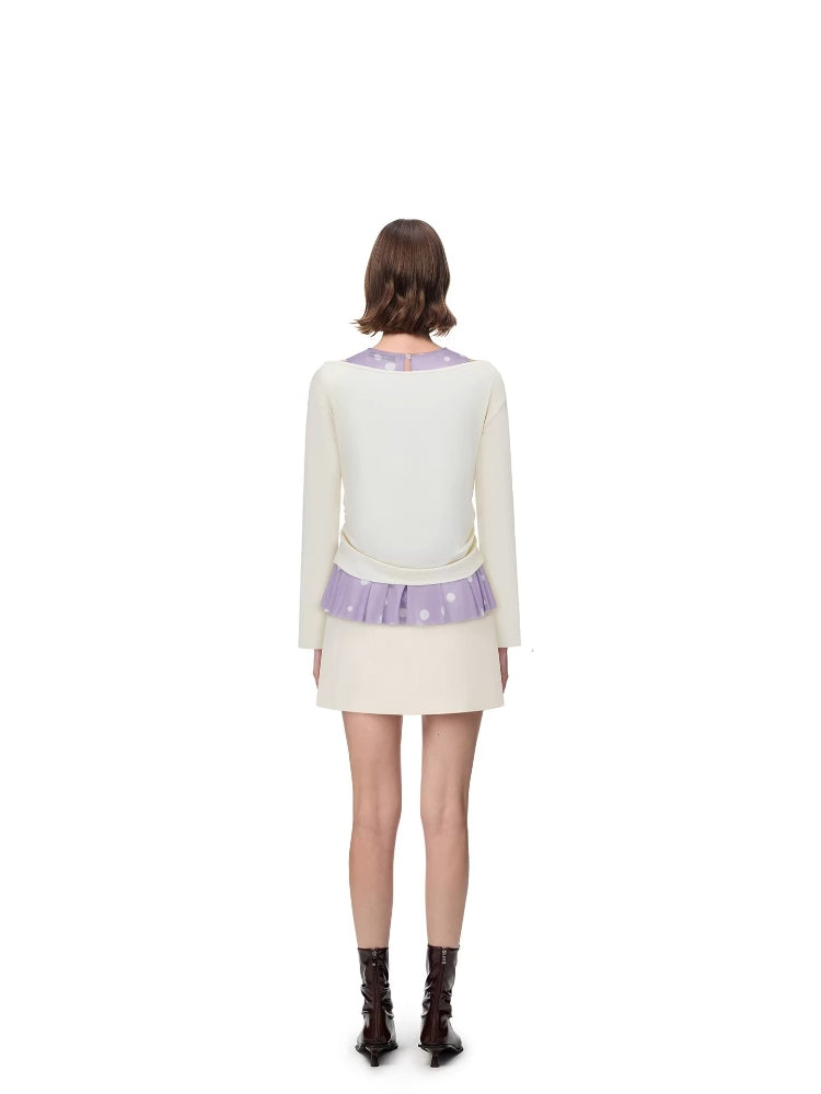 SHROENRO New Arrival: Slim-Fit Two-Piece Set with Ocean-Inspired Sequined Polka Dots, Long-Sleeve T-Shirt for Women
