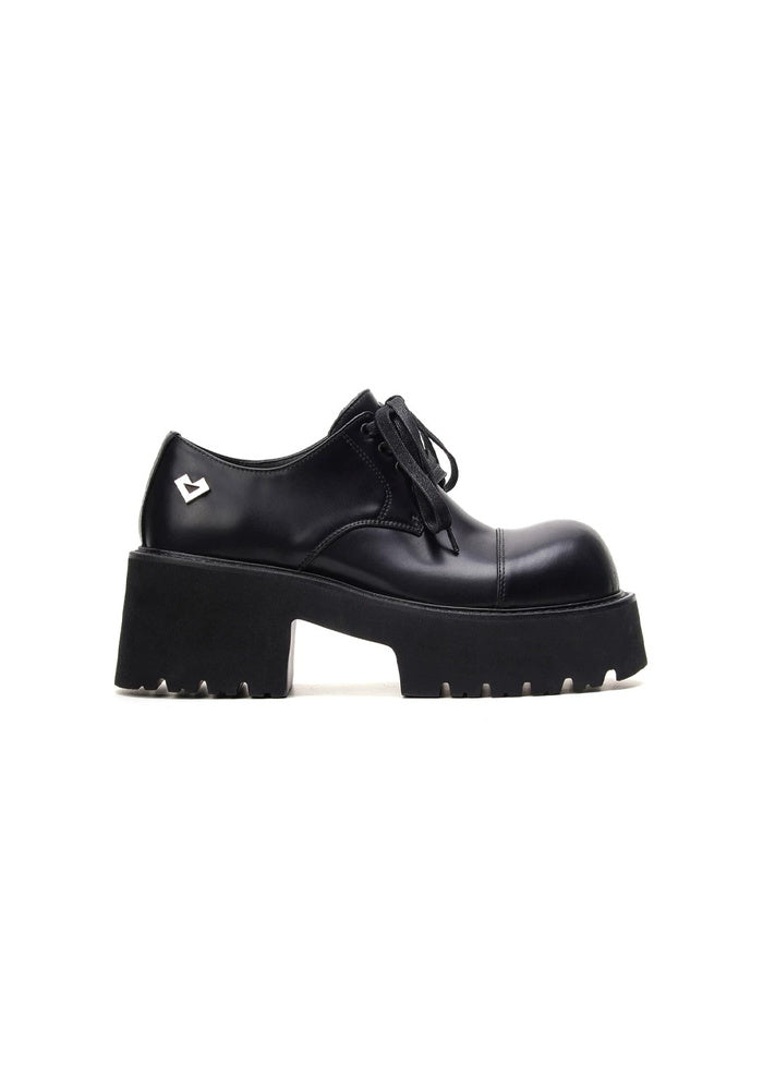 Leather Chunky Platform Oxford Shoes 7CM Block Heel Avant-Garde Pointed-Up Toe Lace-Up Gothic Loafers