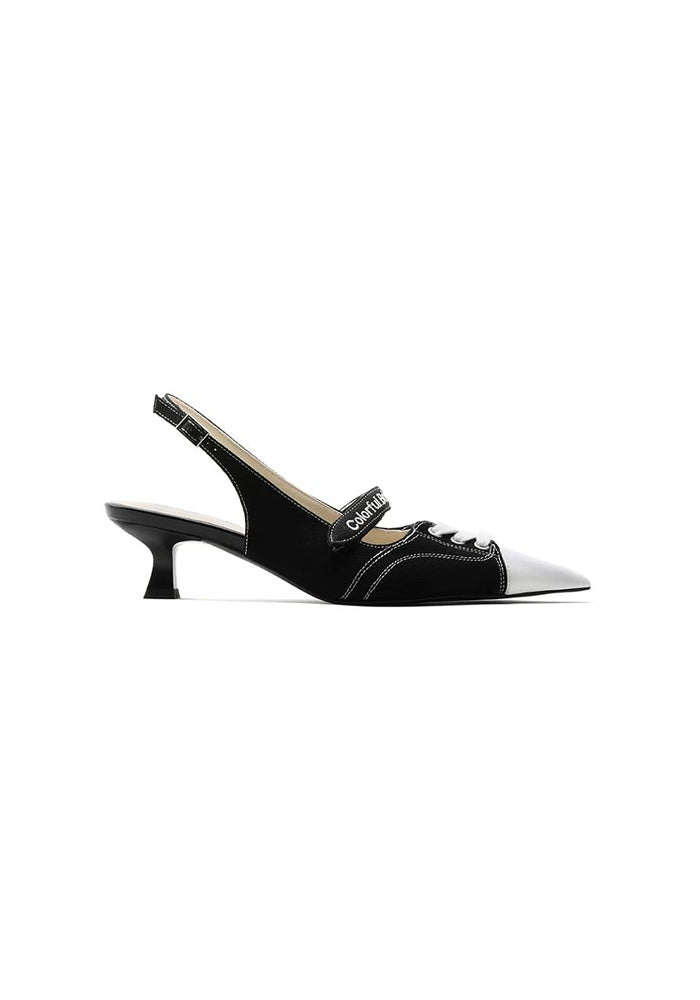 Canvas Slingback Pumps 4.5CM Mini Sculpted Kitten Heel Sporty Pointed Toe Avant-Garde Mules