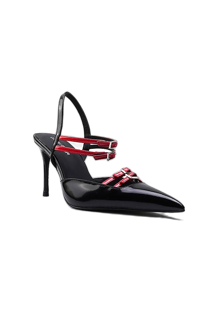 Women's Pointed-Toe High-Heel Fashion Sandals with Straps and Buckles and Open Back