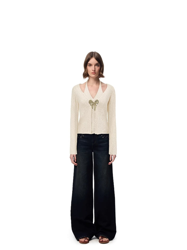 SHROENRO Women's Two-Piece V-Neck Knit Sweater