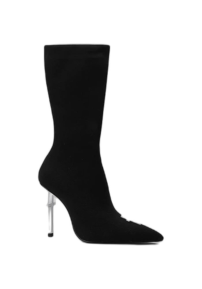 Knit Sock Mid-Calf Boots 10CM White Cross Sculpted Stiletto Pointed Toe Gothic Avant-Garde Stretch Heel Boots