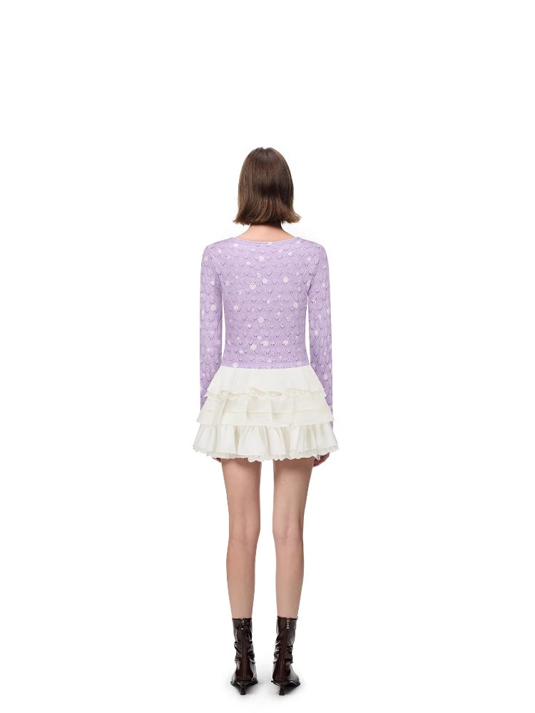 SHROENRO Polka Dot Hand-Knit Floral Casual Versatile Cardigan for Women