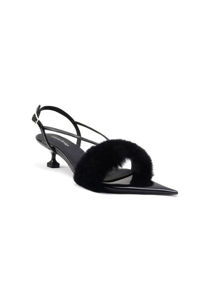 "Velvetclaw" Mink Fur Pointed Toe Slingback Sandals 4.5CM Sculpted Kitten Heel Avant-Garde Party Mules