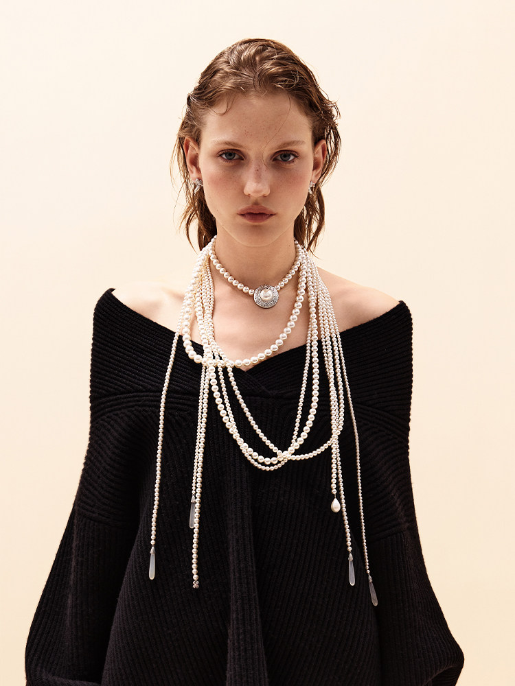 Tokokkino Multi-Layer Pearl & Agate Necklace – Layered Elegance with a Modern Edge
