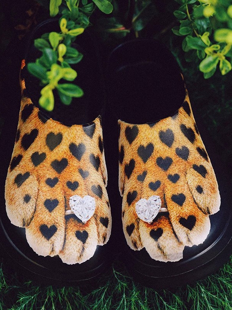 Leopard Cat-Paw Platform Clogs