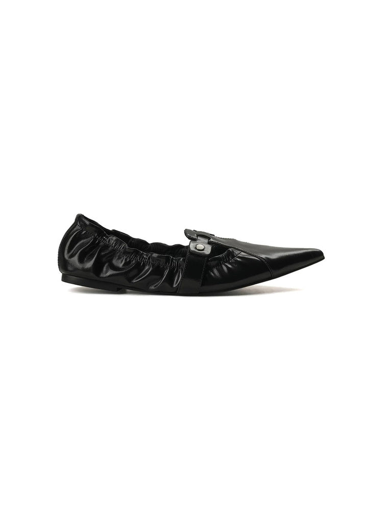 Ruched Pointed-Toe Buckle Flats