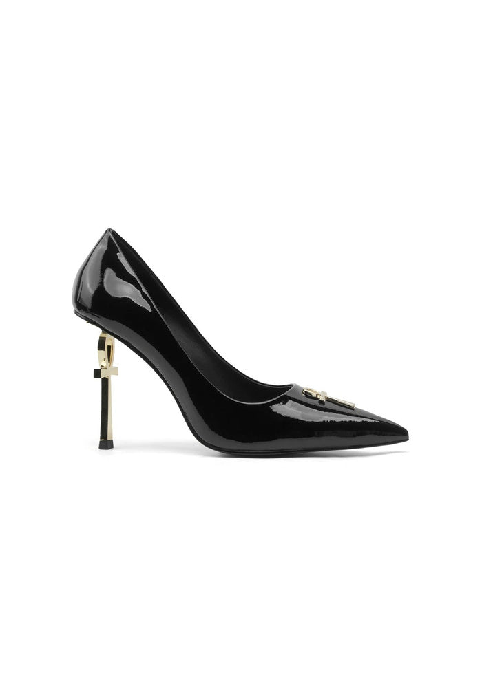 Patent Leather Ankh Symbol Stiletto Pumps 9CM Futuristic Avant-Garde Pointed High Heels