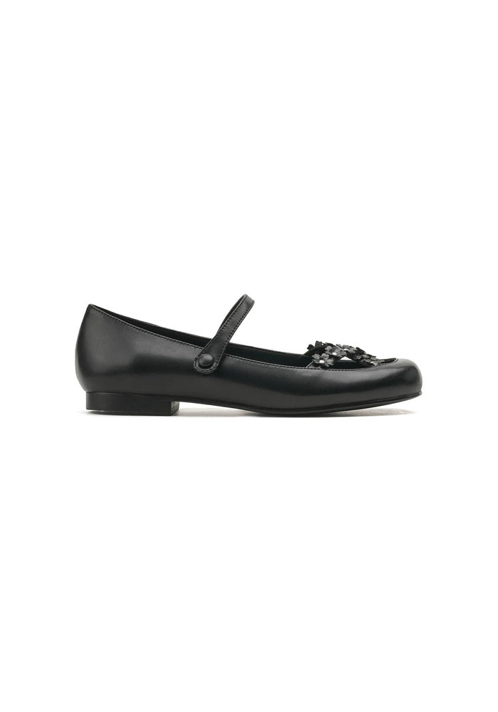 Leather 3D Floral Mary Jane Flat Shoes 1.5CM Minimalist Vintage Ballet Flats