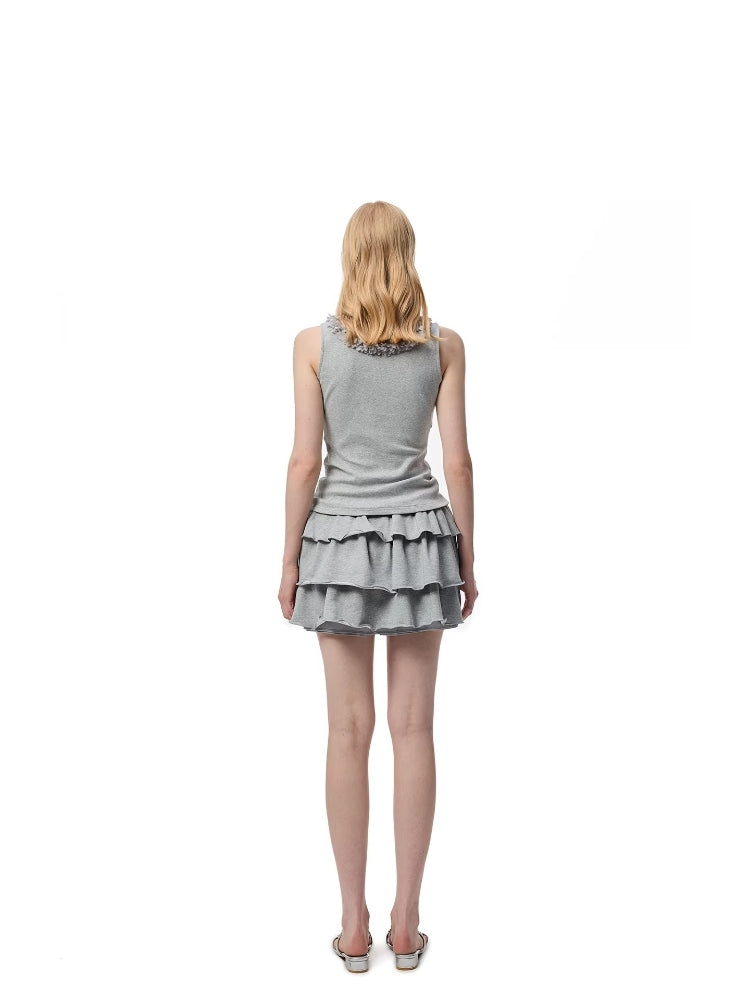 SHROENRO French Bohemian Loose A-Line Dress with Openwork and Puffed Sleeves