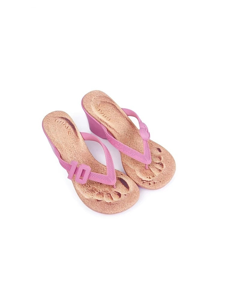 GRAPE SUN-TANNING Flip-Flops Wedge Heel Sandals