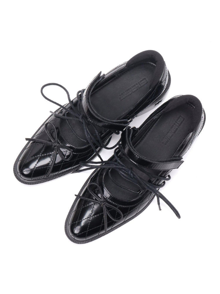 Original Diamond-Pattern Mary Jane Shoes: Dark-Style Lace-Up Leather Loafers, Summer Black Chunky-Heel Pumps