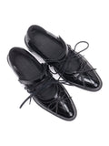 Original Diamond-Pattern Mary Jane Shoes: Dark-Style Lace-Up Leather Loafers, Summer Black Chunky-Heel Pumps