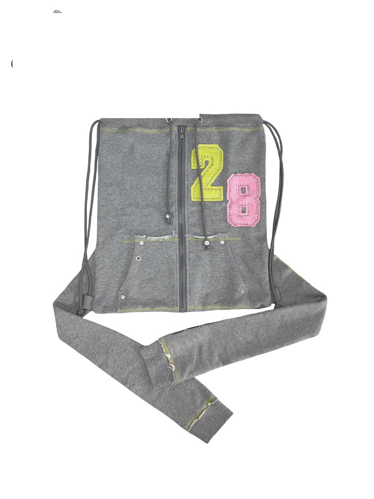 GRAPE Wardrobe Original Series Digital Print Hoodie with 3D Sleeves and Drawstring Backpack