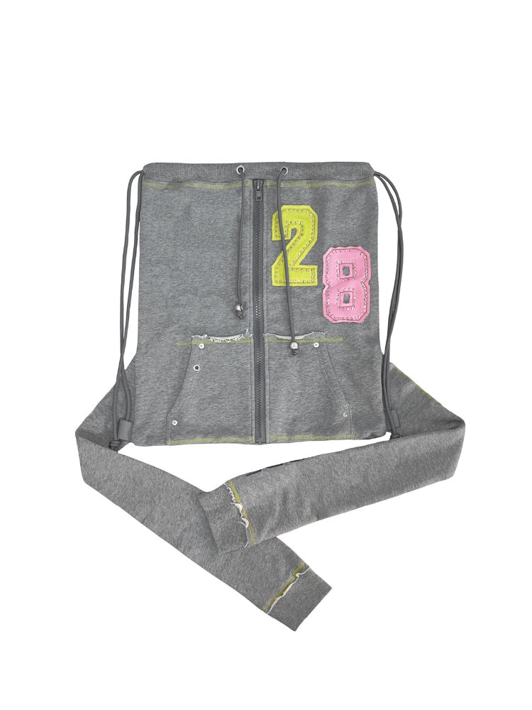 GRAPE Wardrobe Original Series Digital Print Hoodie with 3D Sleeves and Drawstring Backpack