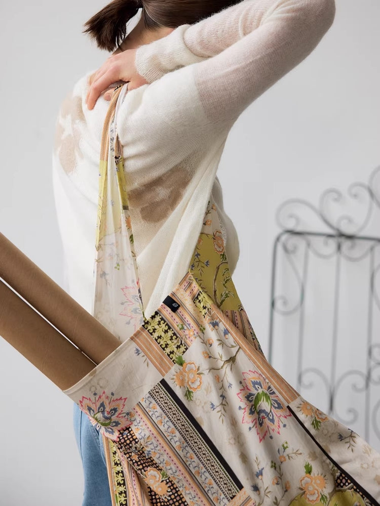 Dpercent Tencel-Linen Nordic Print Large-Capacity Lightweight Fabric Tote Bag