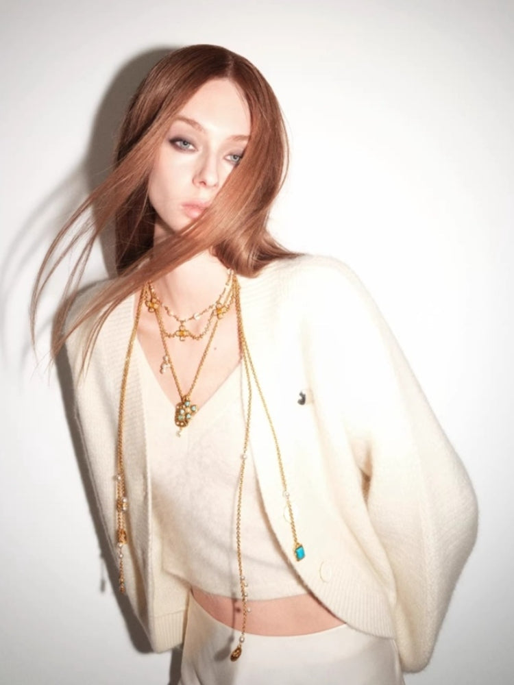 tokokkino “Trajectory” Baroque-Style Gemstone Square Bow Short Necklace