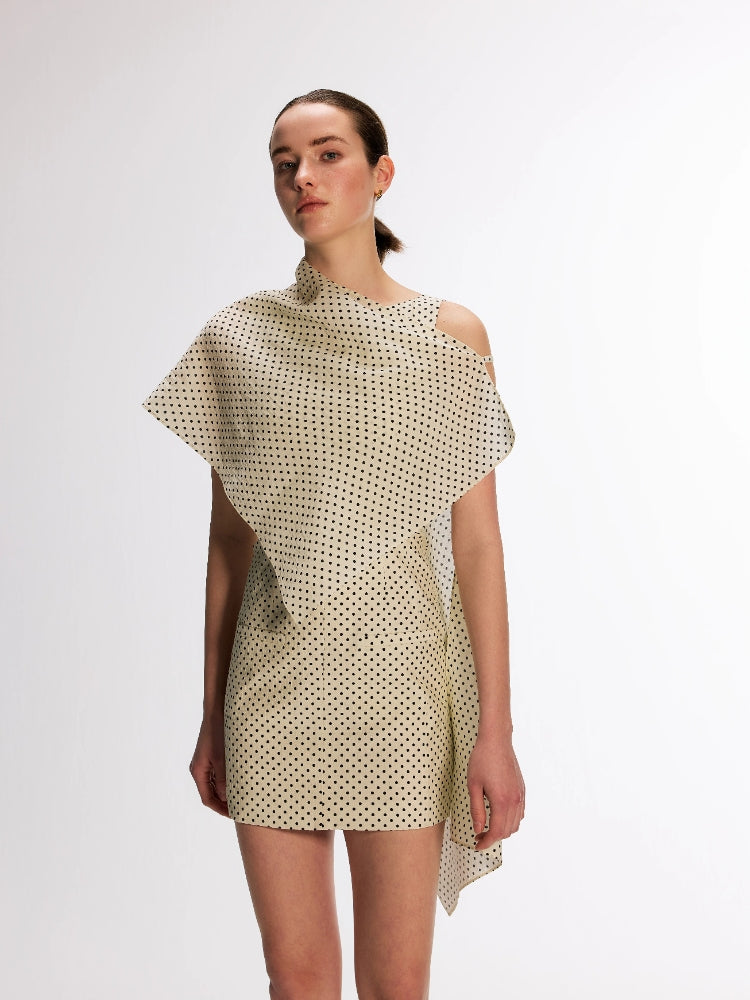Dpercent Acetate Two-Tone Detachable Asymmetrical Shawl Modern Polka-Dot Tank Dress