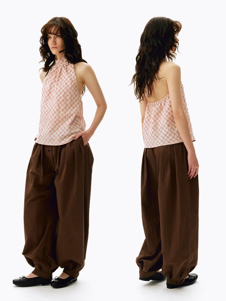 2AM POETRY Relaxed-Fit Adjustable Multi-Pleated Drapey Casual Bell-Bottom Pants