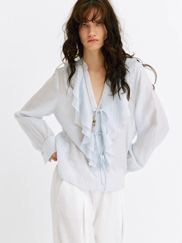 2AM POETRY Lyocell V-Neck Striped Sun-Protective Shirt: A French-inspired, relaxed-fit shirt