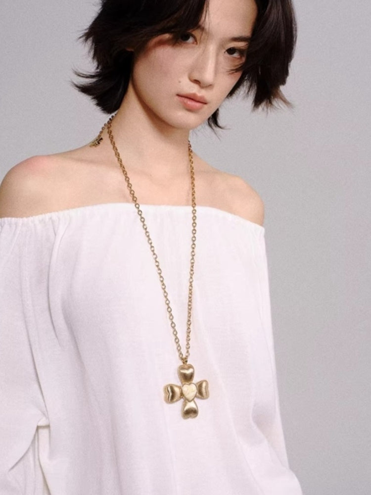 TOKOKKINO Brushed Cream Bow Necklace