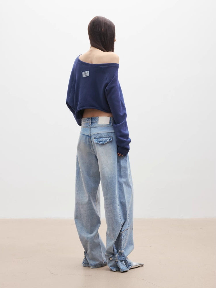 MEDIUM WELL One-Shoulder Cropped Sweatshirt