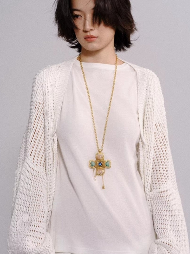 TOKOKKINO Crystal-Wrapped Chain Flowing Bow Necklace