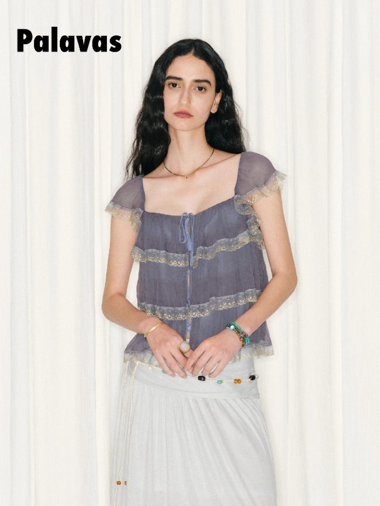 Tamil Day-to-Night Blouse: French Vintage Lace and Tulle Patchwork Blouse