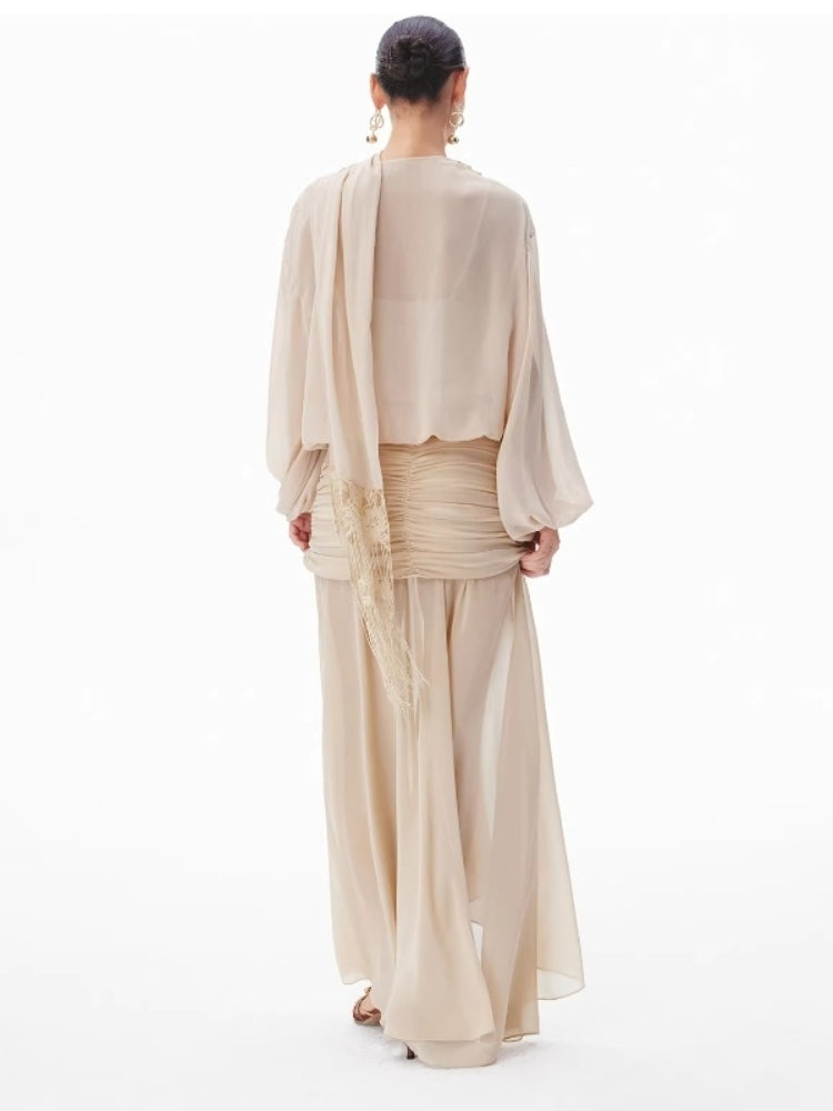 CNLEEWEI Two-Piece Fringed Sheer Chiffon Top