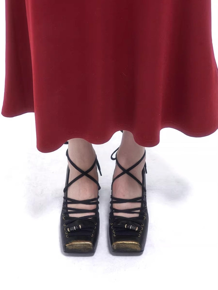 Arcadiagyal Designer Block Heel Square Toe High Heels Vintage Neo-Chinese Style High Heels