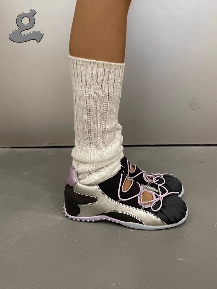 GRAPE New Color-Blocked Openwork Lace-Up Mary Jane Training Shoes for Women: Commuter & Casual Shoes
