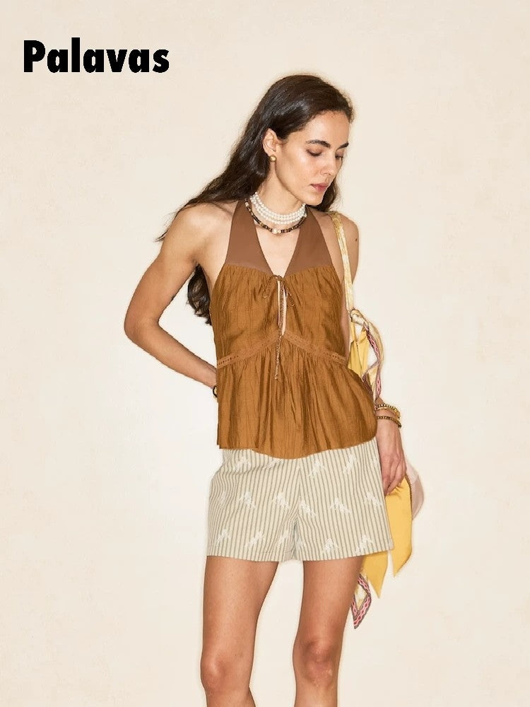 Gypsy Wanderlust Neck-Wear Top: A Stylish, Niche-Market, Lightweight Patchwork Spaghetti-Strap Top