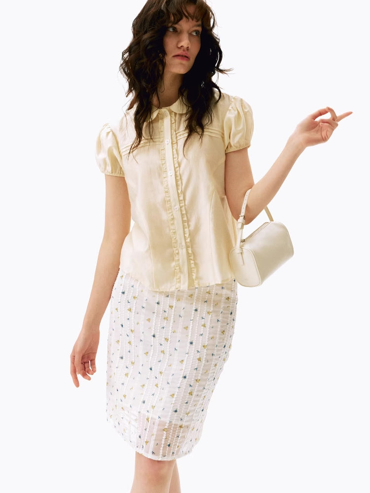 2AM POETRY French Floral Print Mid-Rise Straight-Leg Skirt