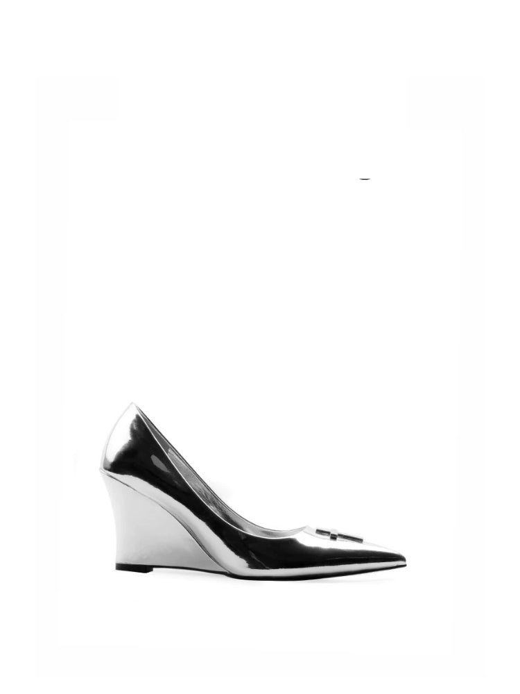 Colorful Bridge Silver Mirror Leather Wedge Heels