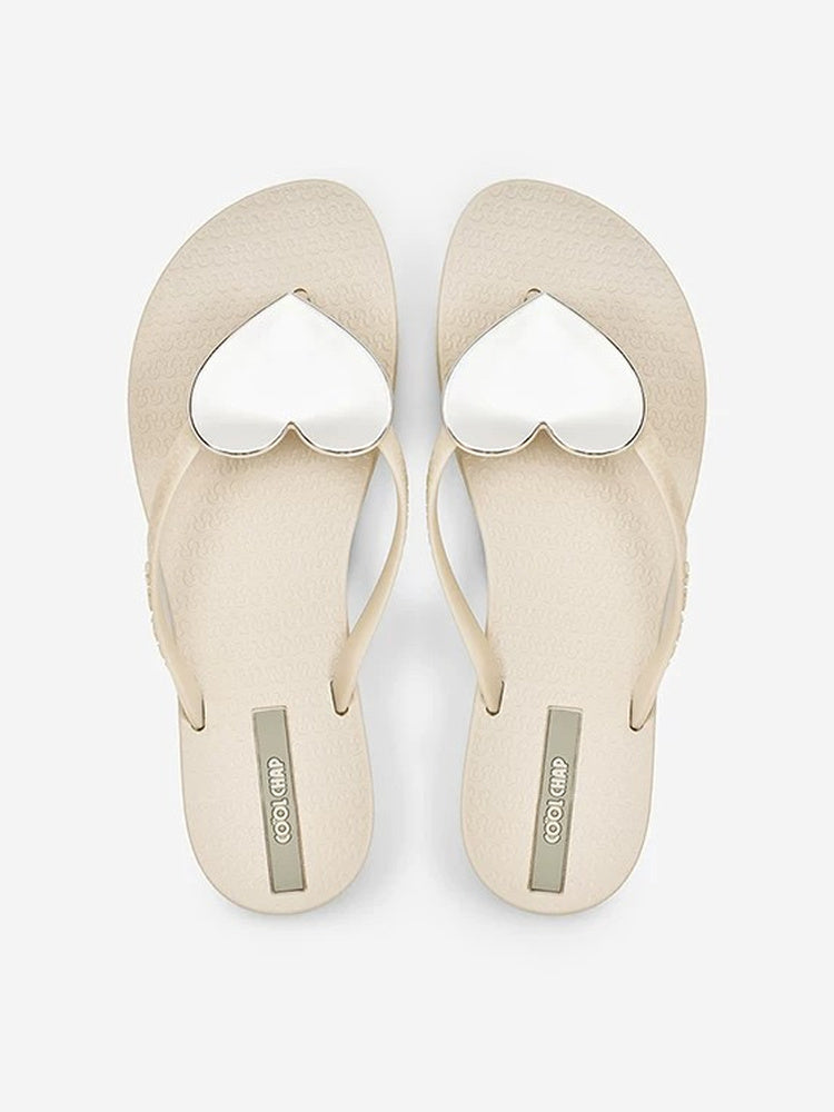 Heart Pendant Quilted Platform Flip-Flops