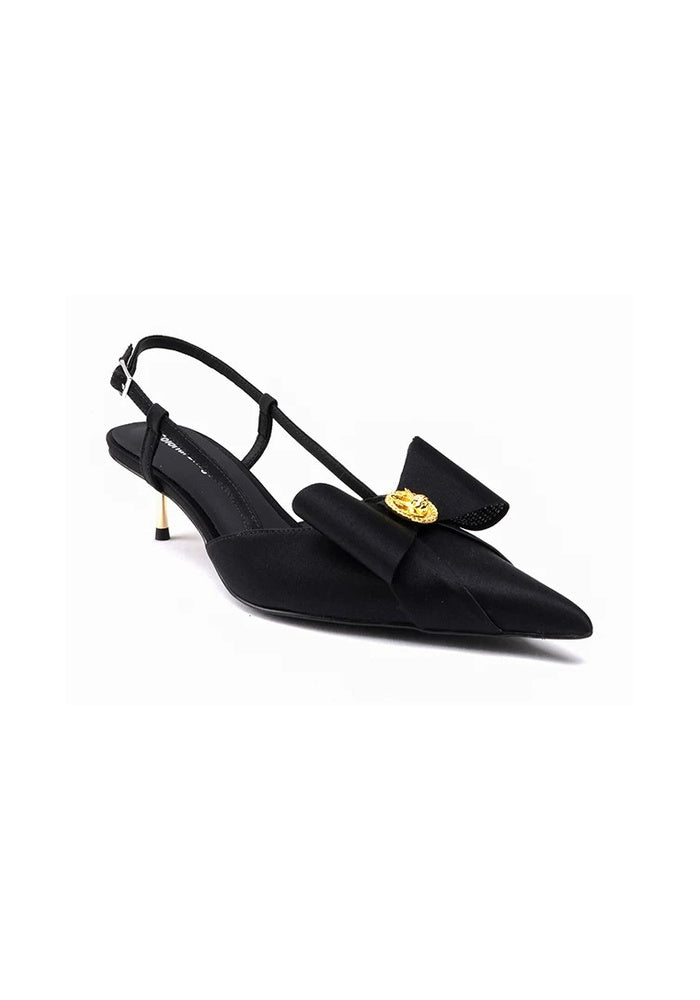 Mulberry Silk Bow Slingback Pumps 4.5CM Thin Metal Stiletto Heel Pointed Toe Luxury Dress Mules