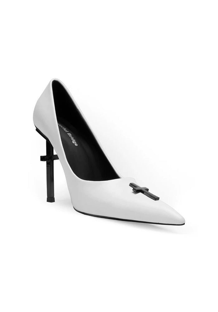 White Calfskin Cross Sculptural Stiletto Pumps 10CM Pointed Toe Designer High Heels