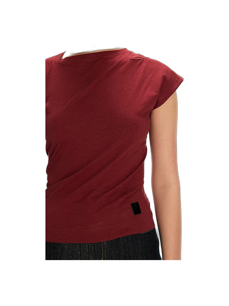 DPERCENT Asymmetric Draped Cap-Sleeve T-Shirt