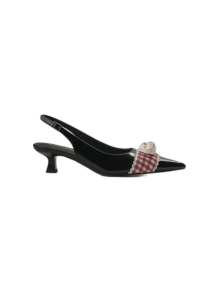 Noon Feast Plaid Bow Kitten Heel Mules