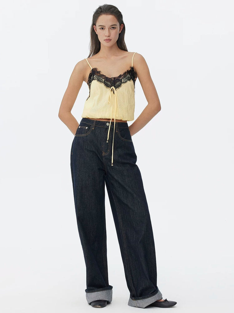 DPERCENT Lace-Trim Drawstring Camisole Top