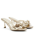 Arcadiagyal Original Design Silver Handmade Lambskin Floral Block Heel High Heels Gold