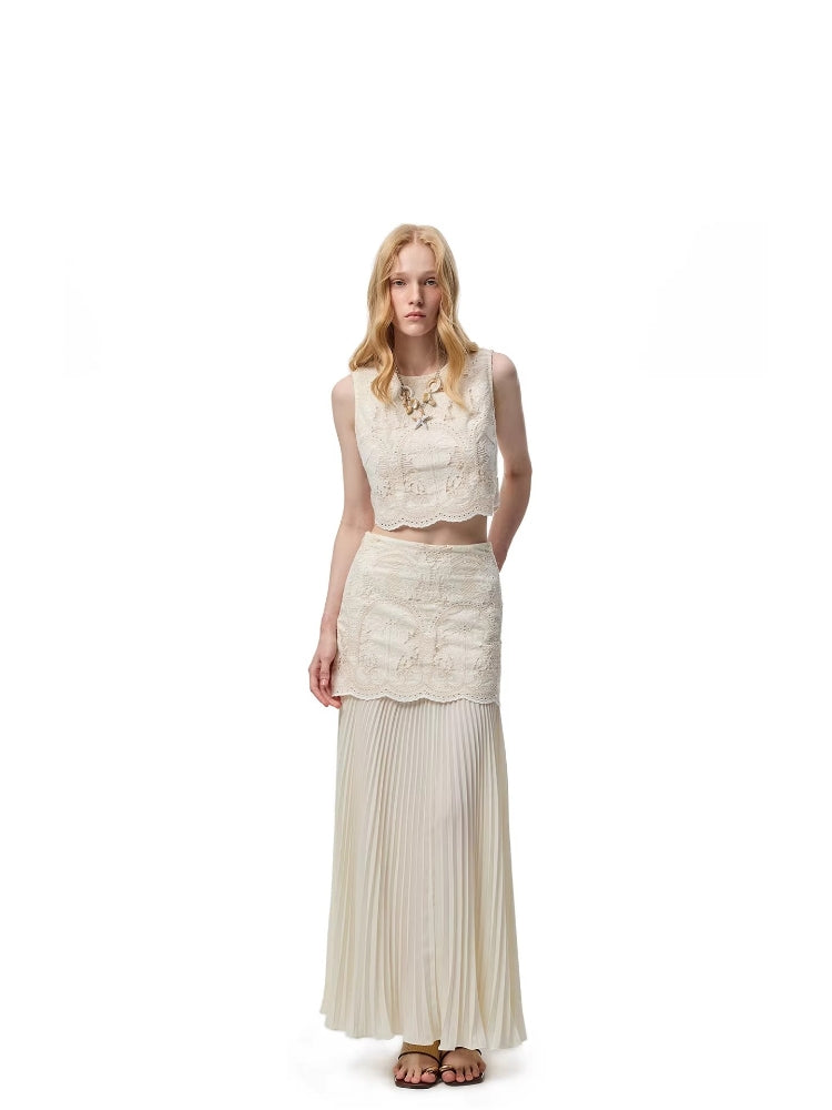 SHROENRO French-inspired Sweet Style Exquisite Openwork Lace Fitted Sleeveless Tank Top