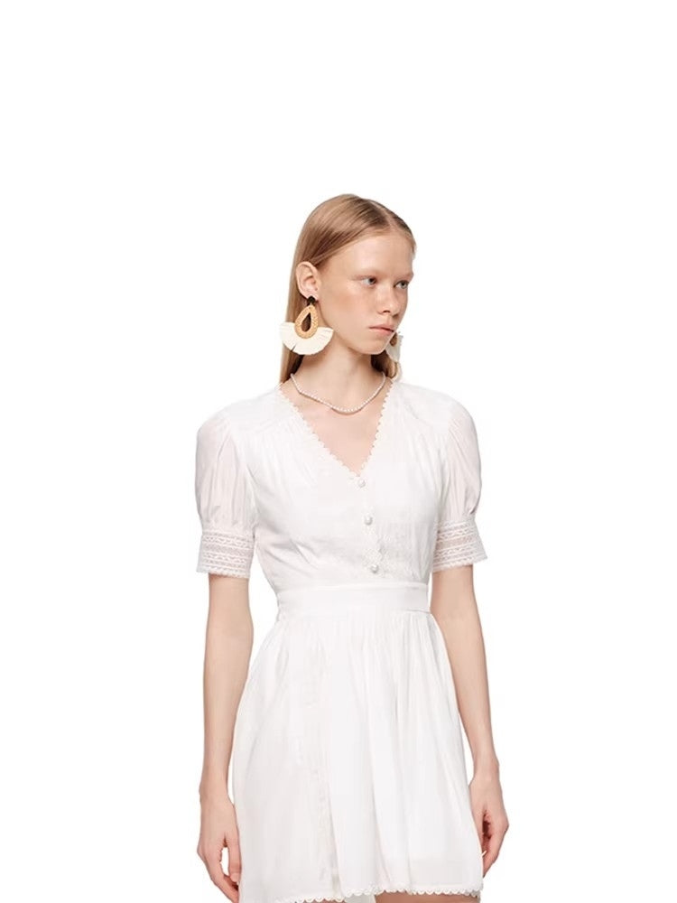 SHROENRO New Arrival: Elegant and Stylish Fitted, Slimming French V-Neck Lace-Panel Dress
