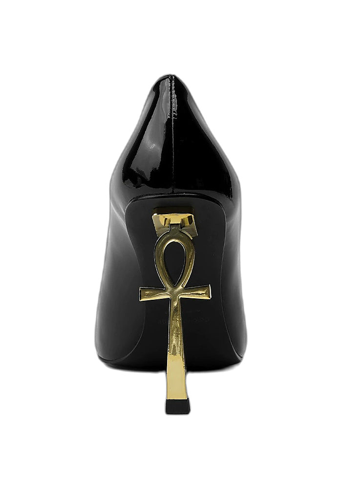Patent Leather Ankh Symbol Stiletto Pumps 9CM Futuristic Avant-Garde Pointed High Heels