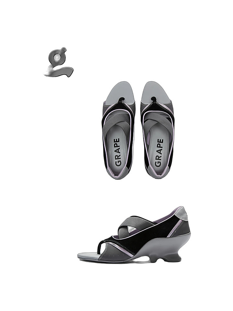 GRAPE Designer Black Wedge Heel Sandals