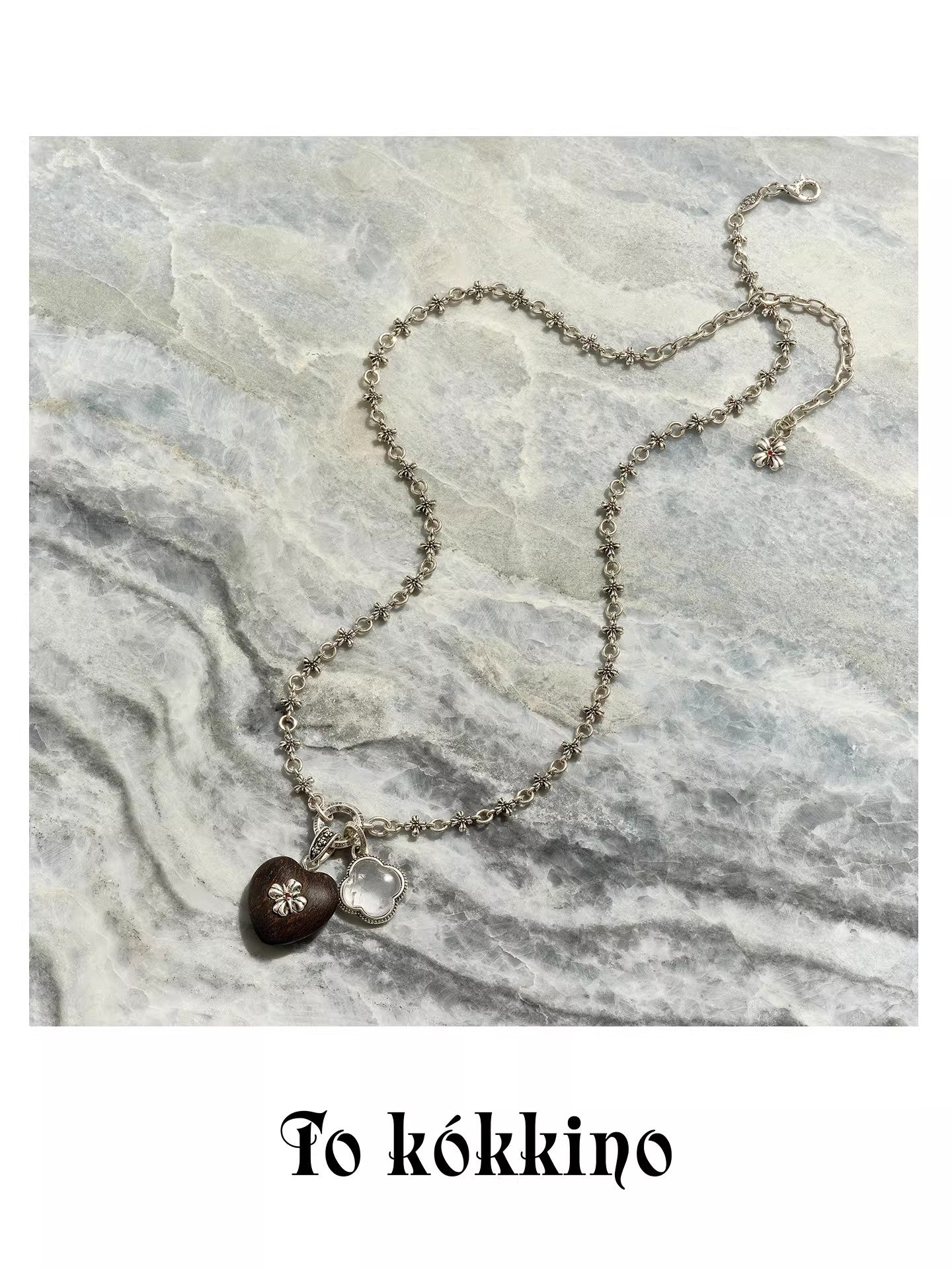 tokokkino “Collision” Crystal Rosewood Silver-Plated Heart Necklace