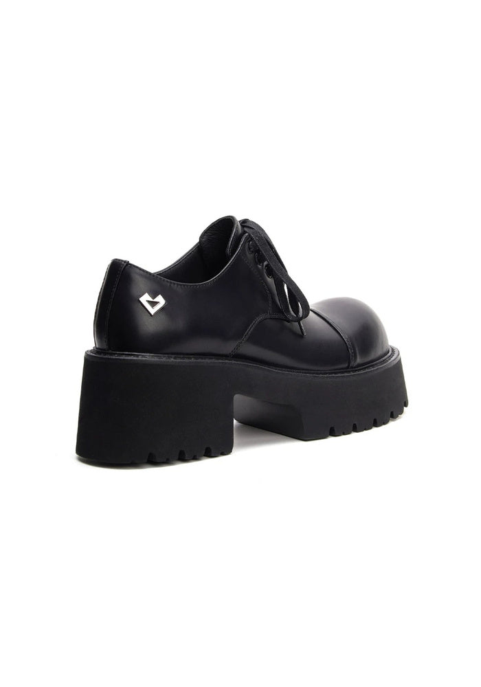Leather Chunky Platform Oxford Shoes 7CM Block Heel Avant-Garde Pointed-Up Toe Lace-Up Gothic Loafers